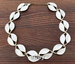Rare David Andersen Gold Plated Sterling Silver White Enamel Leaf Necklace