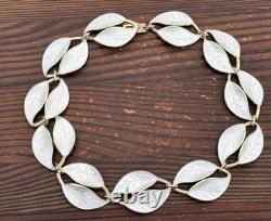 Rare David Andersen Gold Plated Sterling Silver White Enamel Leaf Necklace