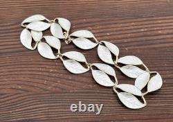 Rare David Andersen Gold Plated Sterling Silver White Enamel Leaf Necklace