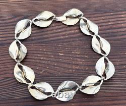 Rare David Andersen Gold Plated Sterling Silver White Enamel Leaf Necklace