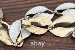 Rare David Andersen Gold Plated Sterling Silver White Enamel Leaf Necklace