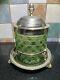 Rare Edwardian Crystal Cut Green Glass & Silver Plate Biscuit Barrel