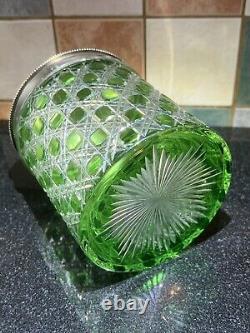 Rare Edwardian Crystal Cut Green Glass & Silver Plate Biscuit Barrel