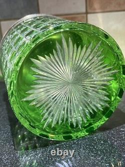 Rare Edwardian Crystal Cut Green Glass & Silver Plate Biscuit Barrel