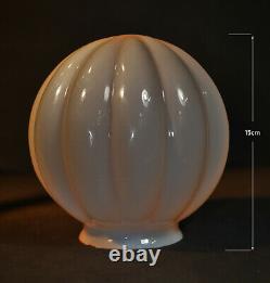 Rare French L/E art deco lamp Rogue Marble & silver plate Opaline globe shade