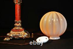 Rare French L/E art deco lamp Rogue Marble & silver plate Opaline globe shade