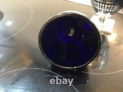 Rare Georgian Silver Plate Sugar Bowl Original Bristol Blue Glass Liner C 1790