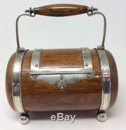 Rare Georgian Wooden Barrel Tea Caddy Silver Plated Circa 1840s
