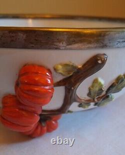 Rare Large Antique Wedgwood Majolica Silver Plate Rimmed Salad Bowl Tomato Decor