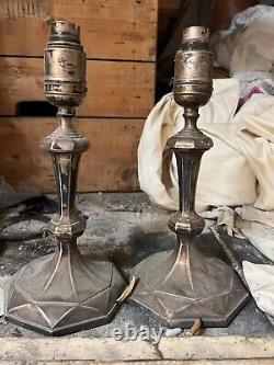 Rare Pair Elkington Co Table lamps silver plate 1924 hallmark Art Nouveau