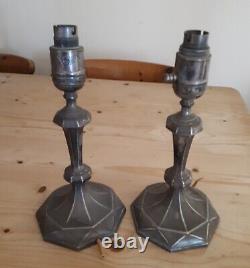 Rare Pair Elkington Co Table lamps silver plate 1924 hallmark Art Nouveau