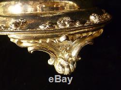 Rare Silver Plated Figural Cranberry Ruffle Glass Centerpiece Bowl Circa 1895