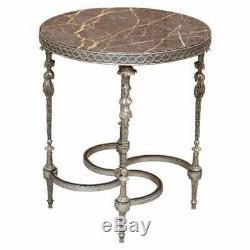 Rare Silver Plated Sculpted French Empire Style Marble Topped Occasional Table