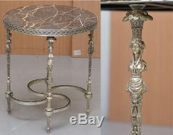 Rare Silver Plated Sculpted French Empire Style Marble Topped Occasional Table