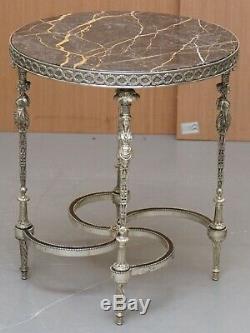 Rare Silver Plated Sculpted French Empire Style Marble Topped Occasional Table