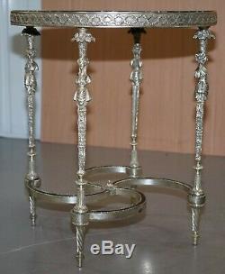 Rare Silver Plated Sculpted French Empire Style Marble Topped Occasional Table