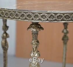 Rare Silver Plated Sculpted French Empire Style Marble Topped Occasional Table