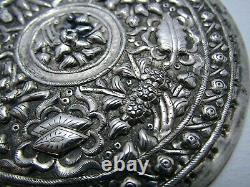 Rare Straits Chinese Peranakan Antique Solid Silver Bolster Ends Buntal Plates