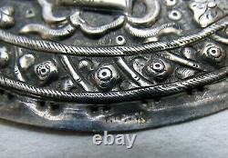 Rare Straits Chinese Peranakan Antique Solid Silver Bolster Ends Buntal Plates