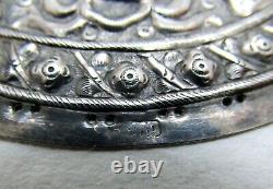 Rare Straits Chinese Peranakan Antique Solid Silver Bolster Ends Buntal Plates