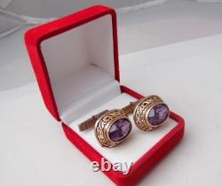 Rare USSR 875 Silver Gold Plated Cufflinks Alexandrite 12g