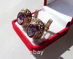 Rare USSR 875 Silver Gold Plated Cufflinks Alexandrite 12g