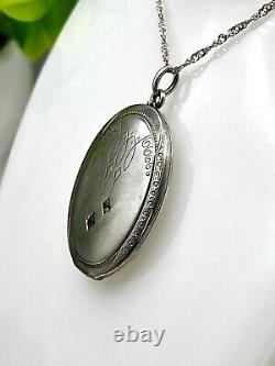 Rare Victorian Art Nouveau Silver Plated Paste Set Oval Locket With Silver Chain