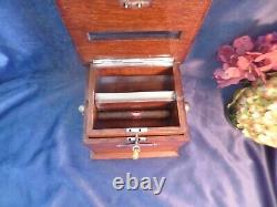 Rare Victorian Oak Cigar Dispenser, Silver Plated Mounts, Handles-1886