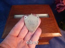 Rare Victorian Oak Cigar Dispenser, Silver Plated Mounts, Handles-1886