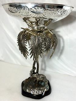 Rare Victorian Silver Plate Compote Centerpiece Elephant & Palm Trees 20