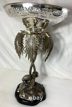 Rare Victorian Silver Plate Compote Centerpiece Elephant & Palm Trees 20