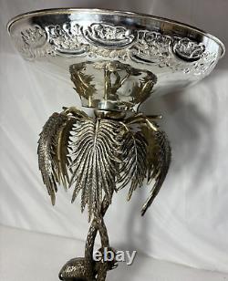 Rare Victorian Silver Plate Compote Centerpiece Elephant & Palm Trees 20