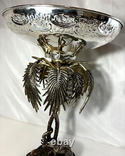 Rare Victorian Silver Plate Compote Centerpiece Elephant & Palm Trees 20