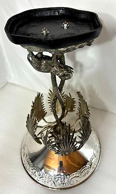 Rare Victorian Silver Plate Compote Centerpiece Elephant & Palm Trees 20