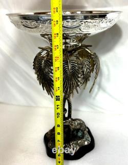 Rare Victorian Silver Plate Compote Centerpiece Elephant & Palm Trees 20