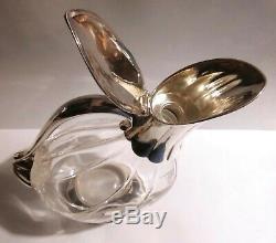 Rare Vintage Design Duck Goose Glass & Silver Plated Metal Decanter Pitcher