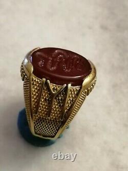 Rare Vintage Silver, Gold Plated Snake Occult Signed Ring Carnelian Stone 9-US