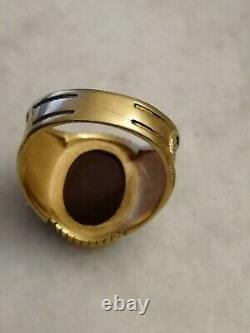 Rare Vintage Silver, Gold Plated Snake Occult Signed Ring Carnelian Stone 9-US