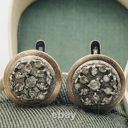 Rare Vintage Sterling Silver Set Ring Earrings Size 7 USSR Jewelry Gold Plated