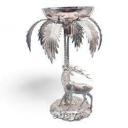 Rare Vintage Valenti Silver Plated Bronze Stag and Palm Centre Piece 40cm