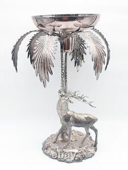 Rare Vintage Valenti Silver Plated Bronze Stag and Palm Centre Piece 40cm