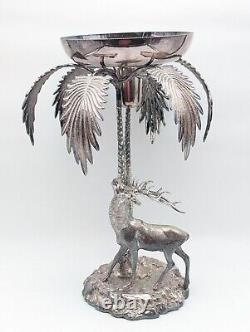 Rare Vintage Valenti Silver Plated Bronze Stag and Palm Centre Piece 40cm