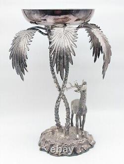 Rare Vintage Valenti Silver Plated Bronze Stag and Palm Centre Piece 40cm