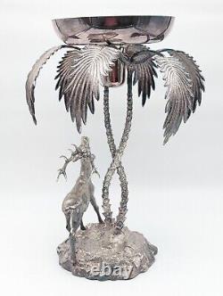 Rare Vintage Valenti Silver Plated Bronze Stag and Palm Centre Piece 40cm