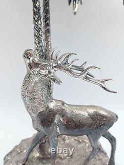 Rare Vintage Valenti Silver Plated Bronze Stag and Palm Centre Piece 40cm