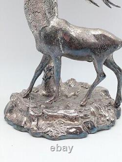 Rare Vintage Valenti Silver Plated Bronze Stag and Palm Centre Piece 40cm