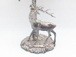 Rare Vintage Valenti Silver Plated Bronze Stag and Palm Centre Piece 40cm