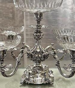 Reed & Barton Epergne #166 Silver Plated Candle Holder Original 5 Glass Liners