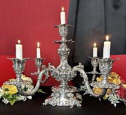 Reed & Barton Epergne #166 Silver Plated Candle Holder Original 5 Glass Liners