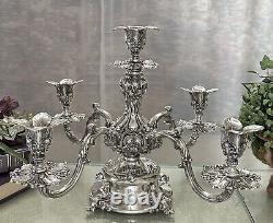 Reed & Barton Epergne #166 Silver Plated Candle Holder Original 5 Glass Liners